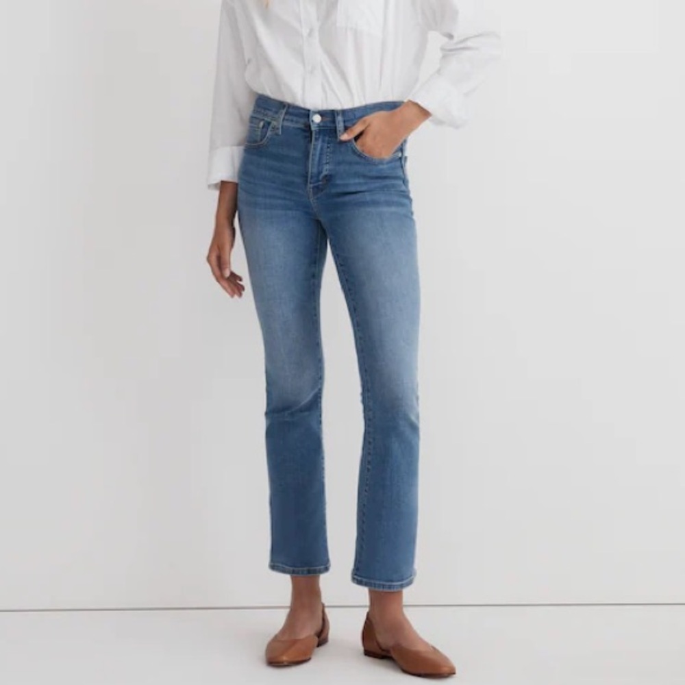 Madewell Medium Blue Straight Flare Jeans - Picture 1 of 8